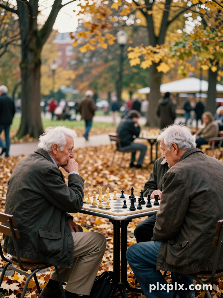 Jogadores de Xadrez no Parque no Outono - Street