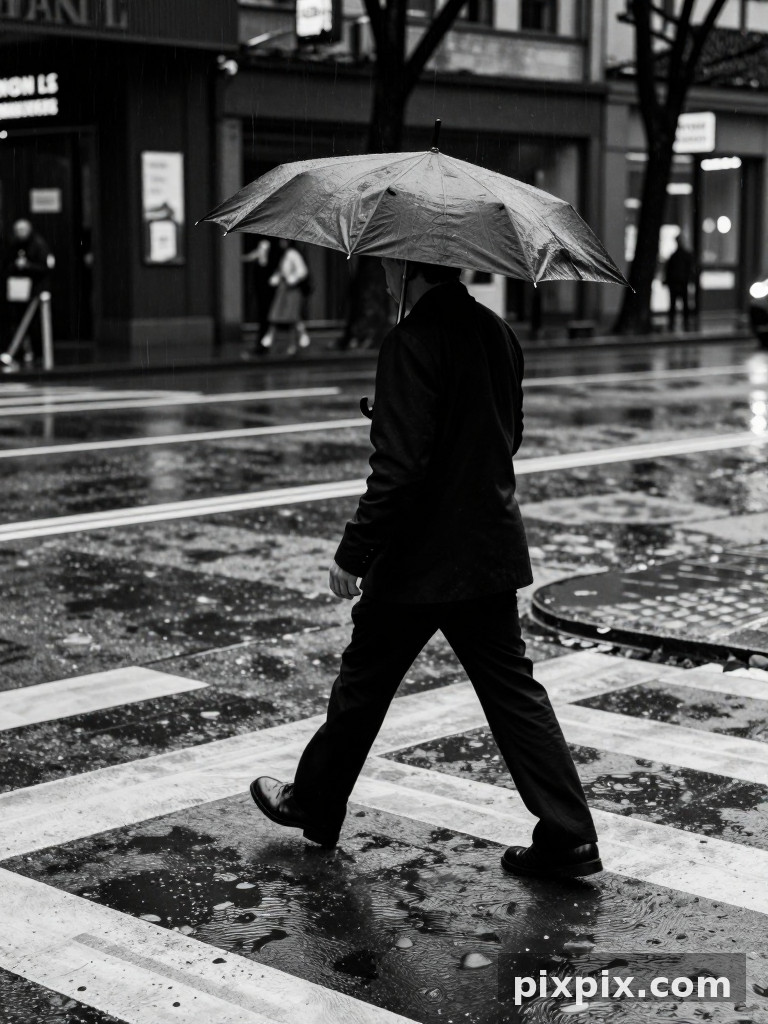 Chuva e Guarda-Chuva em Monocromático - Street