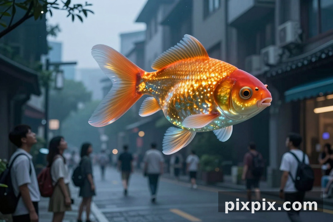 Giant Goldfish Over the City - Surreal