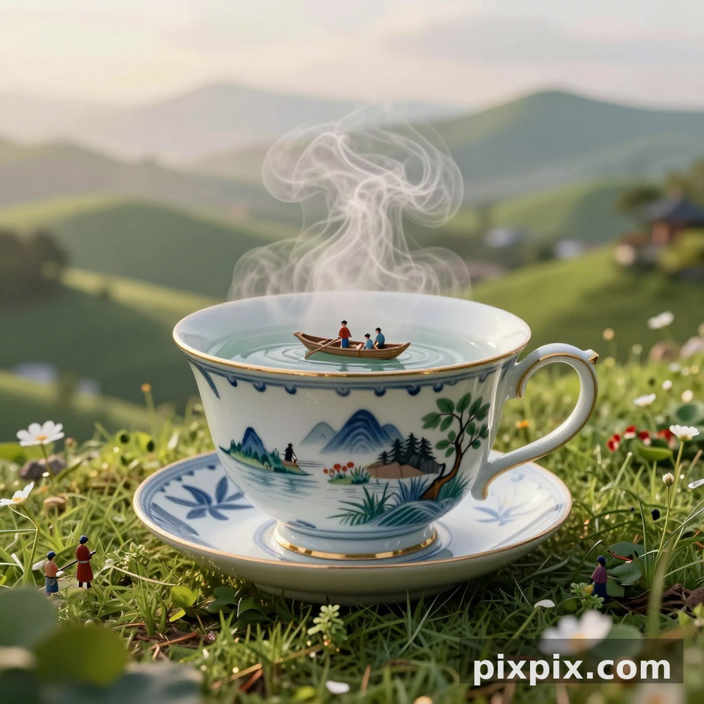 Tasse de thé énorme dans la vallée - Surreal
