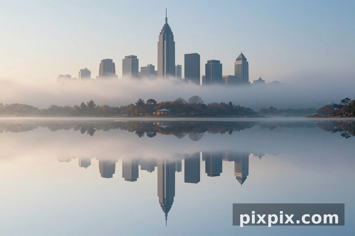 Mirror Lake Reflecting an Impossible City - Surreal