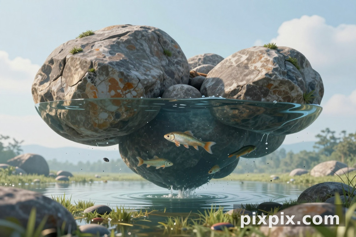 Levitating Stones and Floating Lake - Surreal