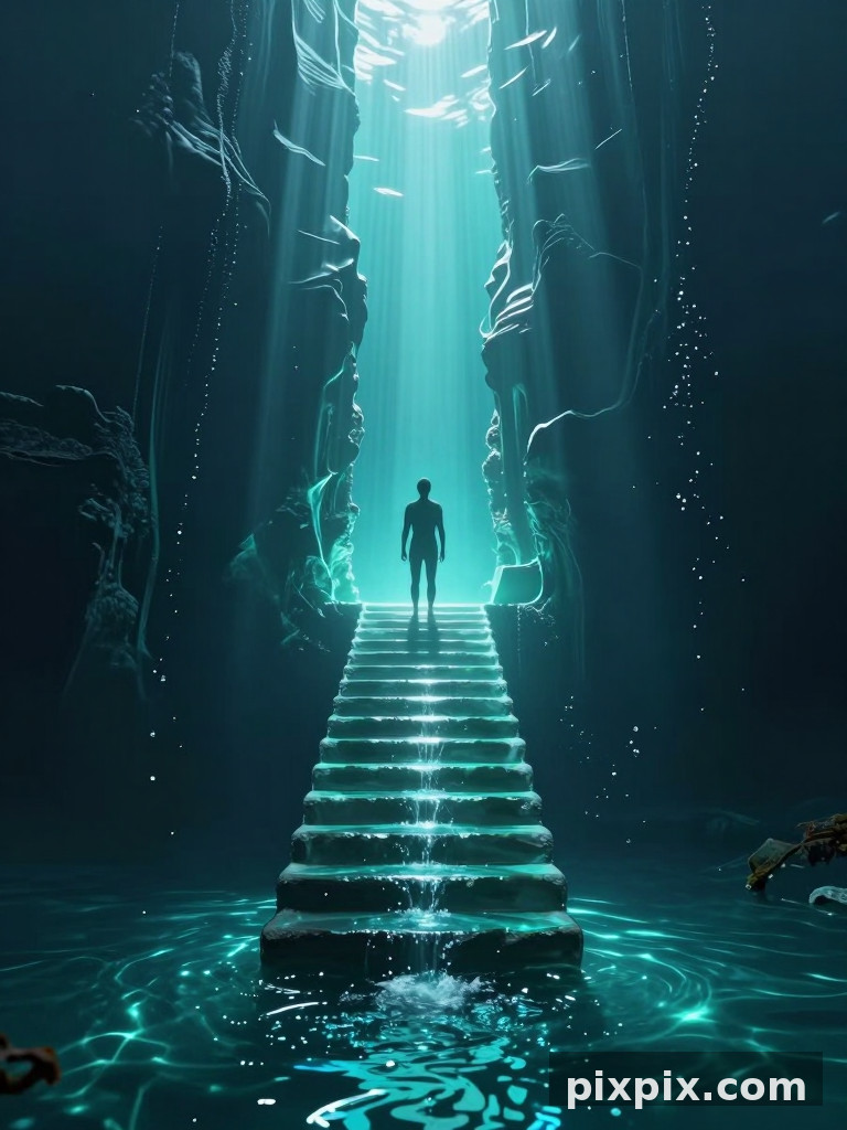 Escaliers sans fin immergés dans l'eau - Surreal