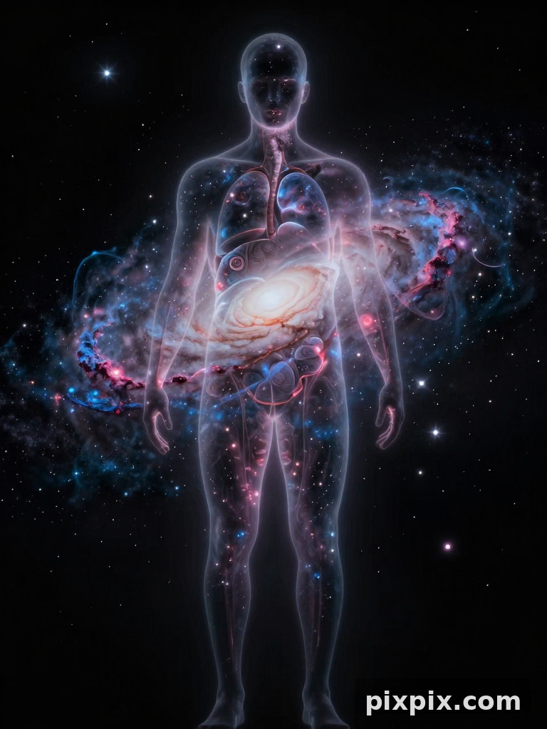 Galaxy Inside a Human Silhouette - Surreal