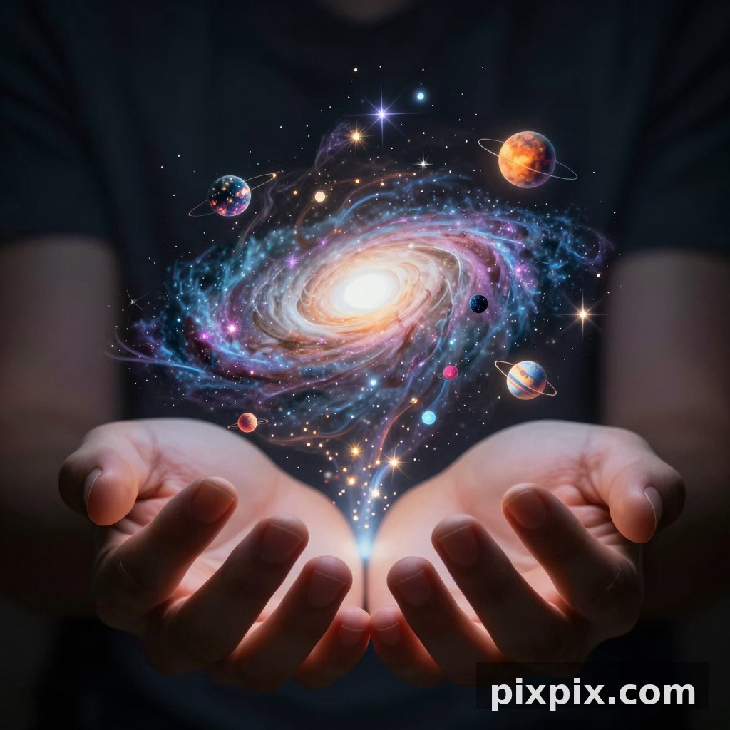 Hands Cradling a Tiny Universe - Surreal