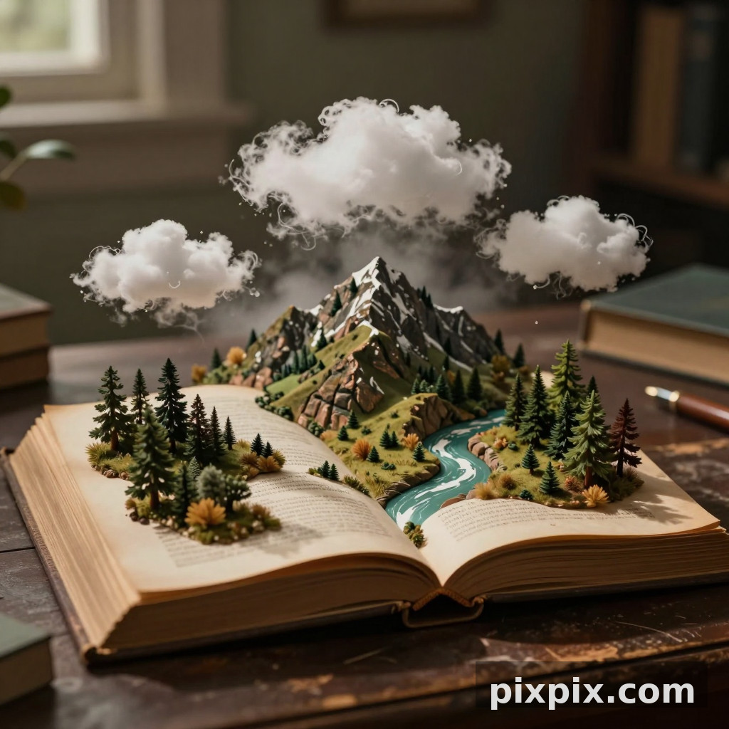 World Emerging from an Open Book - Surreal