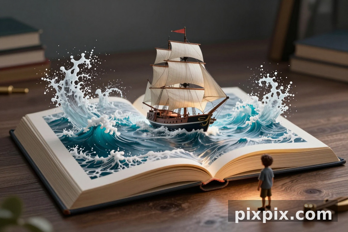 Ocean Pouring Out of a Book - Surreal