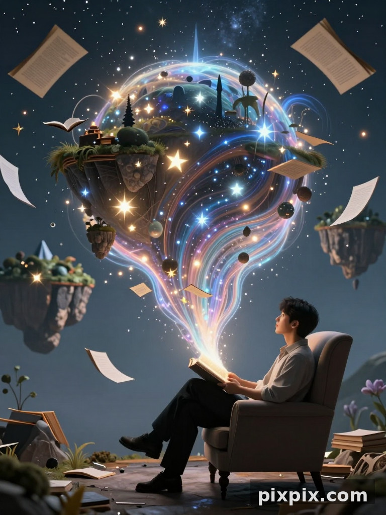 Reader Falling into a Book Portal - Surreal