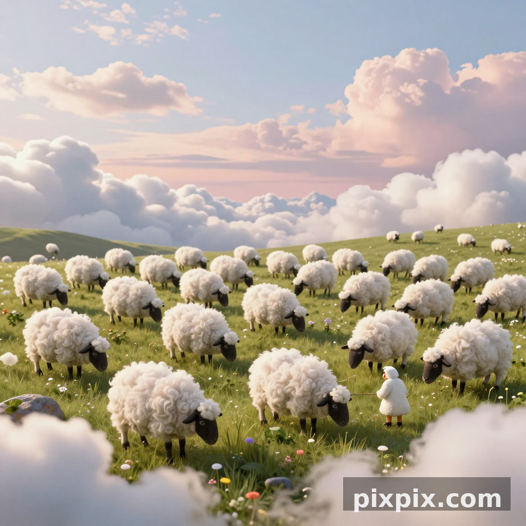 Petits moutons de nuages paissant dans le ciel - Surreal