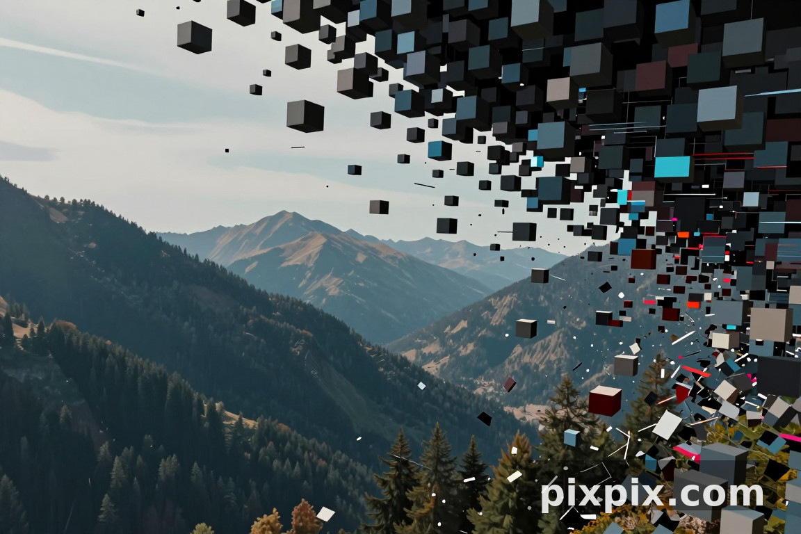 Landscape Glitching into Pixels - Surreal