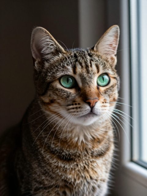 优雅的猫咪肖像窗边光线