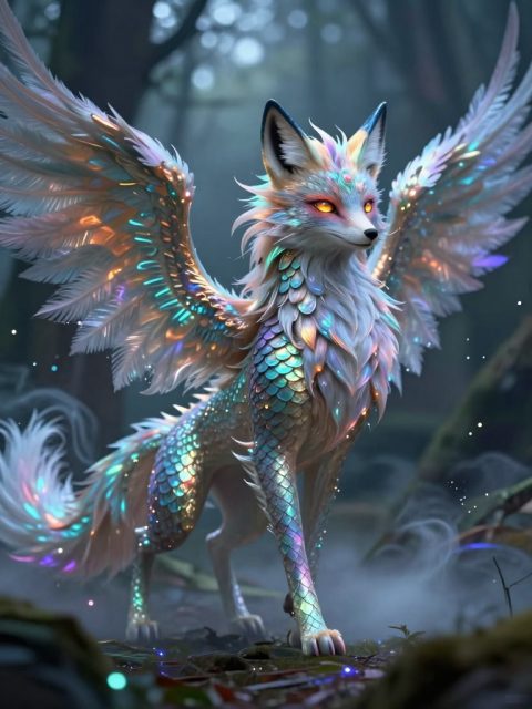 幻想狐狸龙混血生物