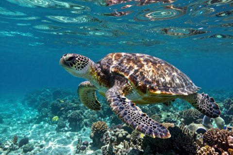 Tartaruga Marinha Nadando sob a Água