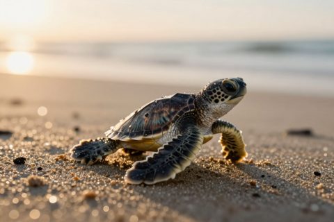 Filhote de Tartaruga Marinha na Praia