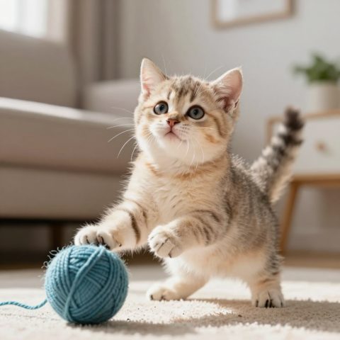 Gatinho Brincando com Novelo de Lã