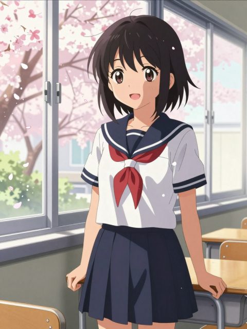 春日教室窗边的女学生