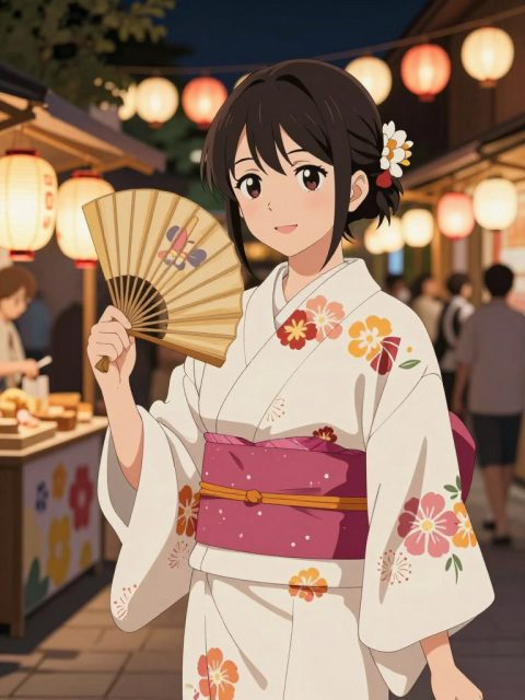 和服少女在夏日祭典