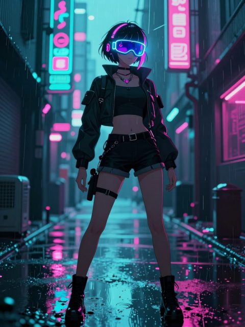 霓虹雨巷中的网络女孩