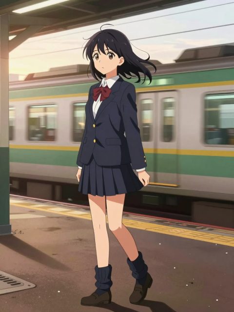 车站月台的少女