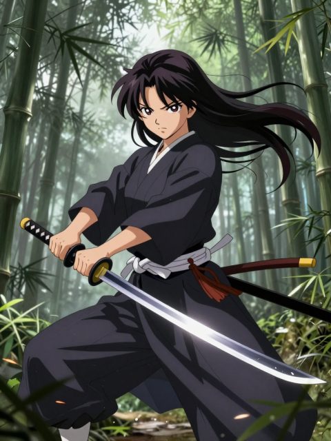 女武士在竹林中