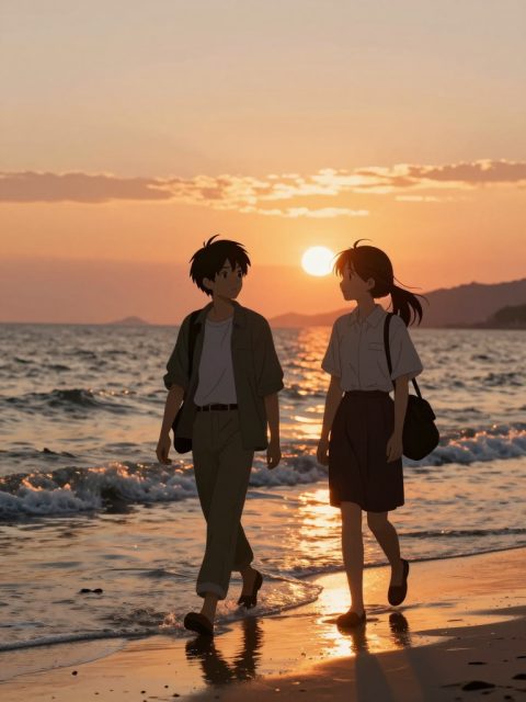 日落海滩情侣
