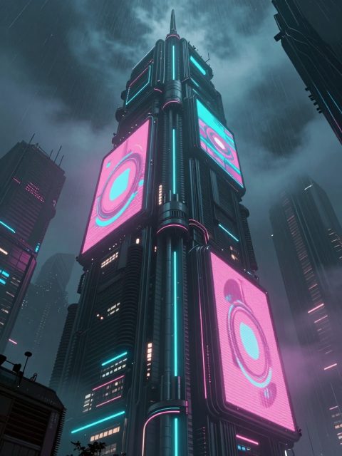 霓虹赛博朋克塔夜