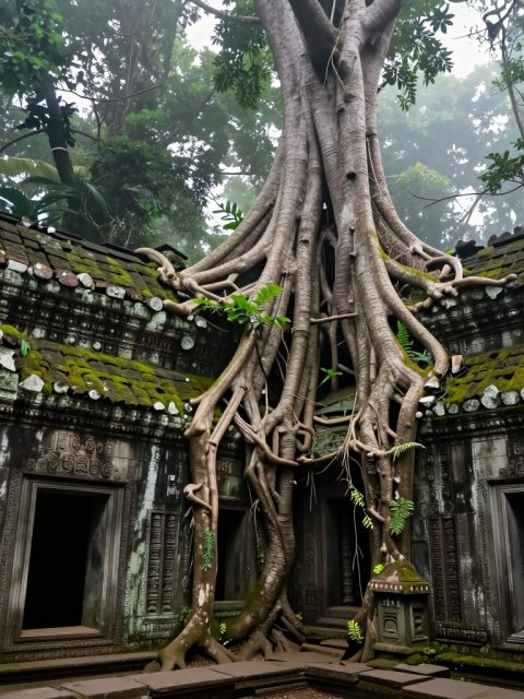 丛林神庙废墟雾气