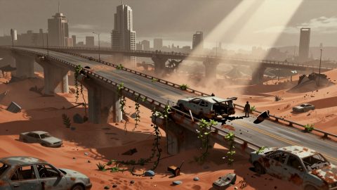 下沉的公路废墟