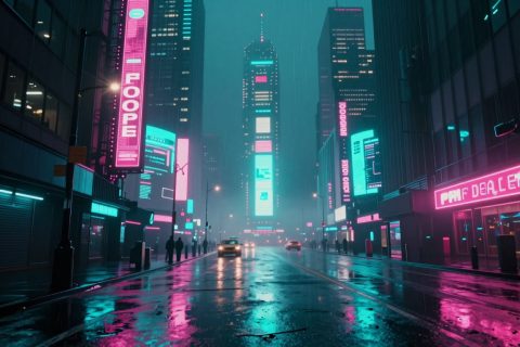 午夜霓虹雨街