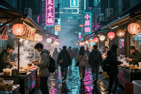 霓虹夜市小巷