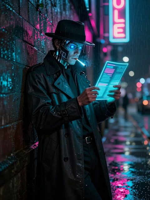 霓虹黑色侦探在小巷中