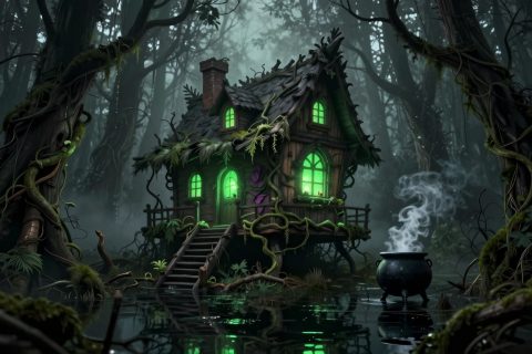女巫的小屋在沼泽森林里