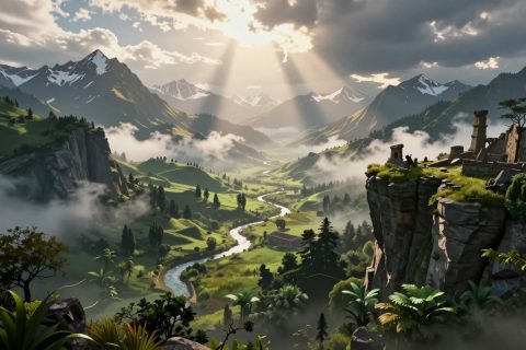开放世界迷雾山景