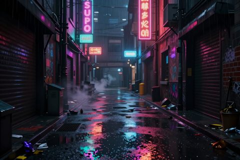 真实的AAA雨天霓虹小巷
