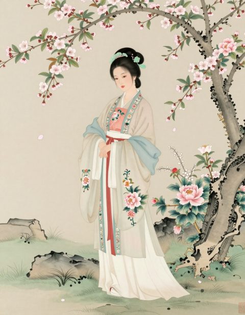 春日花园中的汉服女子