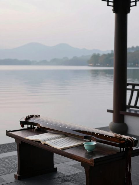 Guqin im Seepavillon