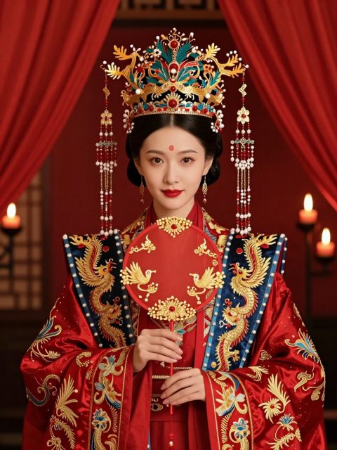 Braut im traditionellen Hochzeits-Hanfu