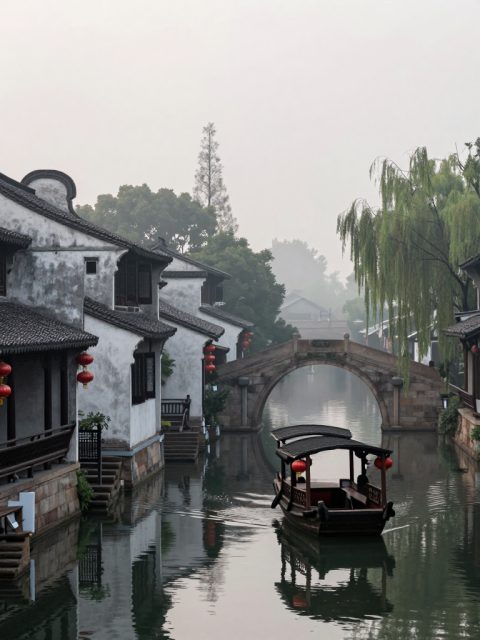 Wasserstadt in Jiangnan im Morgengrauen