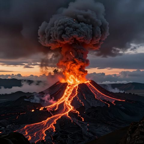 火山喷发 黄昏