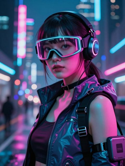 赛博朋克角色扮演霓虹肖像