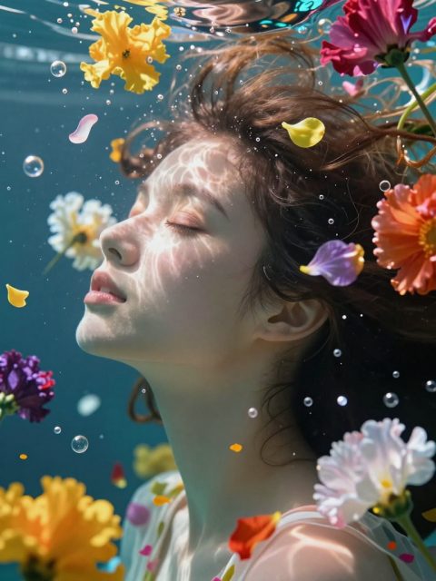 水下人像与花朵