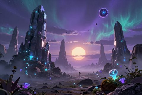 外星行星景观与双日