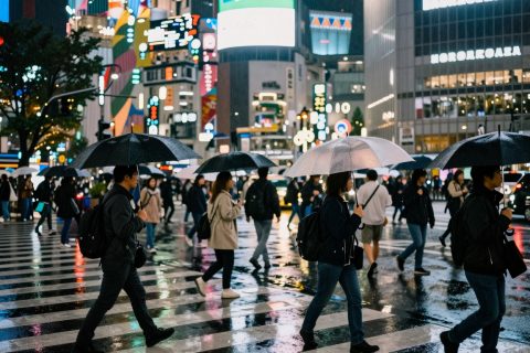 涩谷雨天倒影交叉处