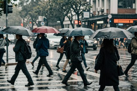 暴雨中的行人横穿