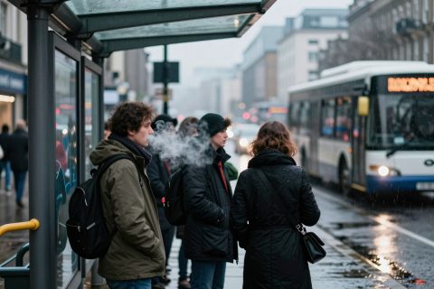 Espera no Ponto de Ônibus na Chuva