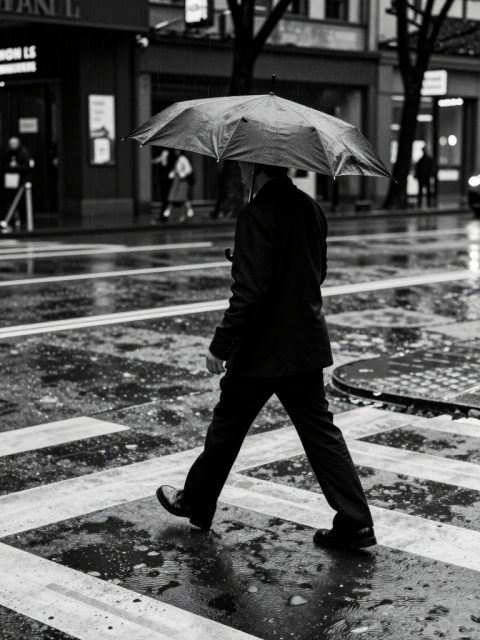Chuva e Guarda-Chuva em Monocromático