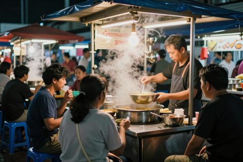 Barraca de Macarrão no Mercado Noturno
