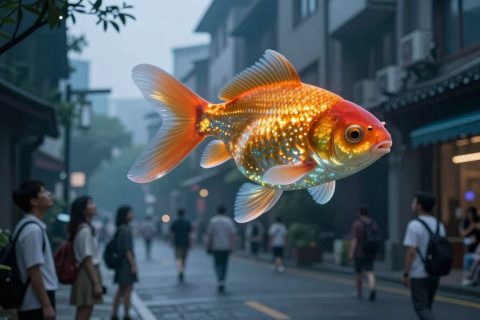 城市上空的大金鱼