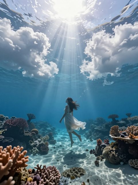 水下天空与漂浮的云彩