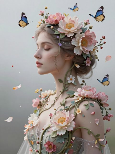 由盛开的花朵组成的女性
